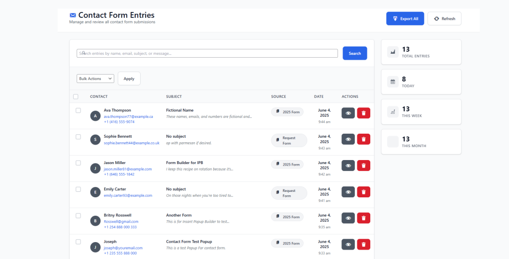 Contact Form - Entries