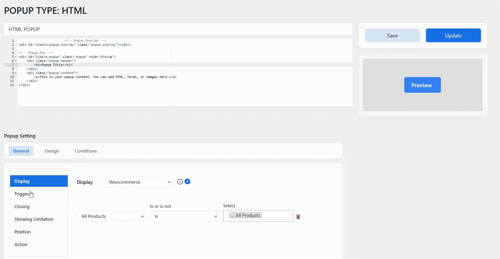 WooCommerce - Triggers display